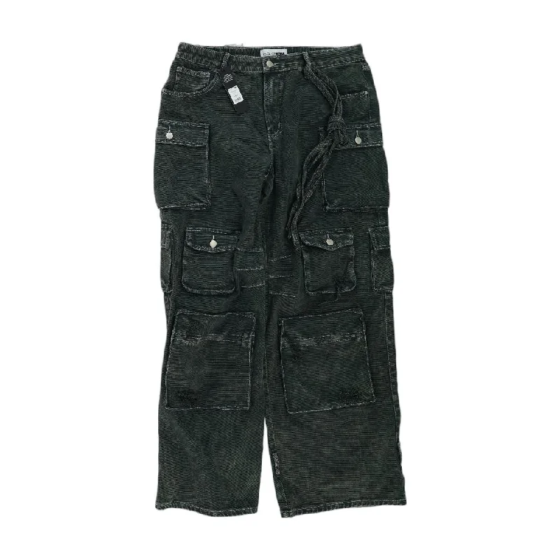 Black Wide Leg Cargo Jeans Comfortable Zip-Fly Denim Jeans