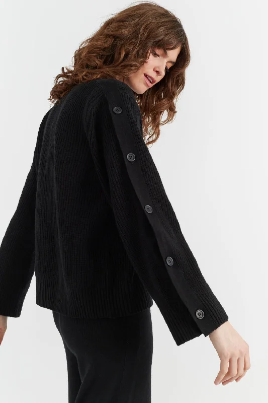Black Wool-Cashmere Bessie Button Sweater Neon Metallic Matte