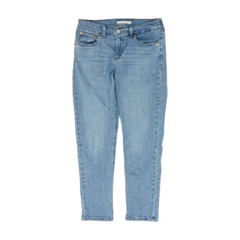 Blue Solid Boyfriend Jeans Chic Ripped Jeans