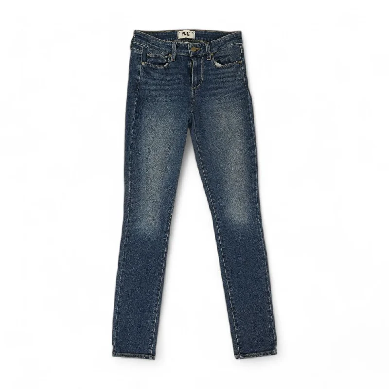 Blue Solid Mid Rise Skinny Leg Jeans Chic Rip-Detail High-Waist Jeans