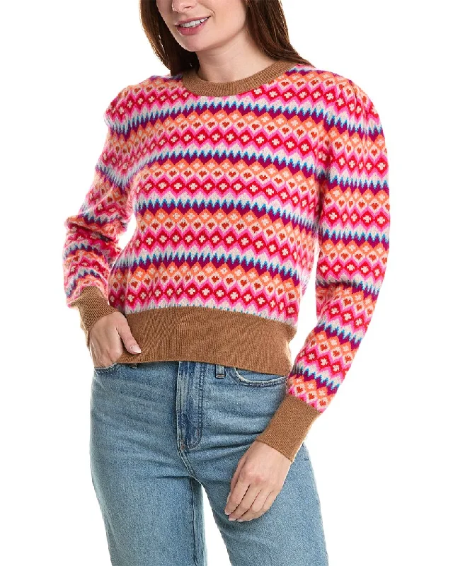 Brodie Cashmere Farley Fairisle Puff Sleeve Cashmere Sweater Spandex Rayon Corduroy