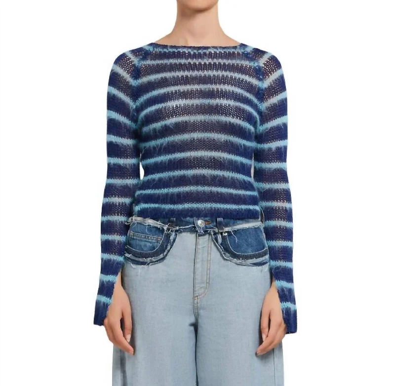 Brushed Stripe Cropped Sweater In Blumarine Satin Blend Silk Blend Wool Blend