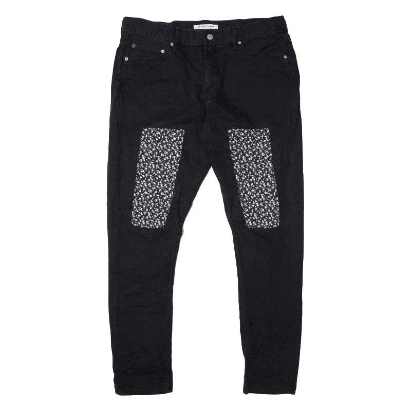 CALVIN KLEIN Floral Knee Patch Jeans Black Denim Slim Tapered Womens W32 L30 Fashionable Straight Cut Jeans CALVIN KLEIN Floral Knee Patch Jeans Black Denim Slim Tapered Womens W32 L30 Fashionable Straight Cut Jeans