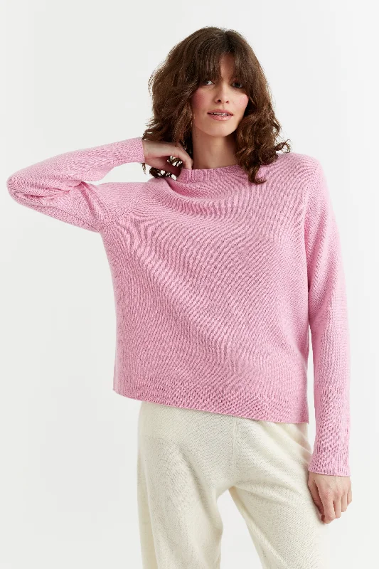 Candy-Pink Cashmere Boxy Sweater Beaded Sweater Sequined Faux Fur