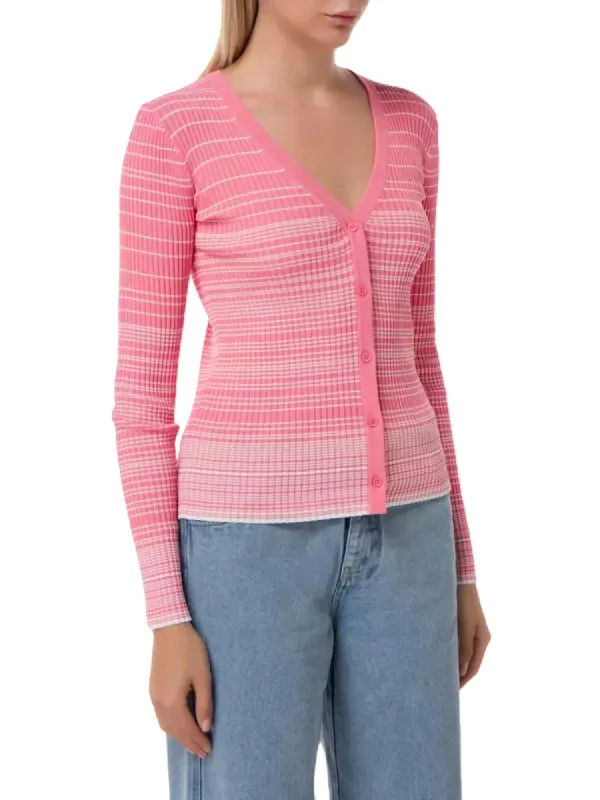 Cargo Sweater Top In Coral Pink/white Polka Dot Checkered Tartan