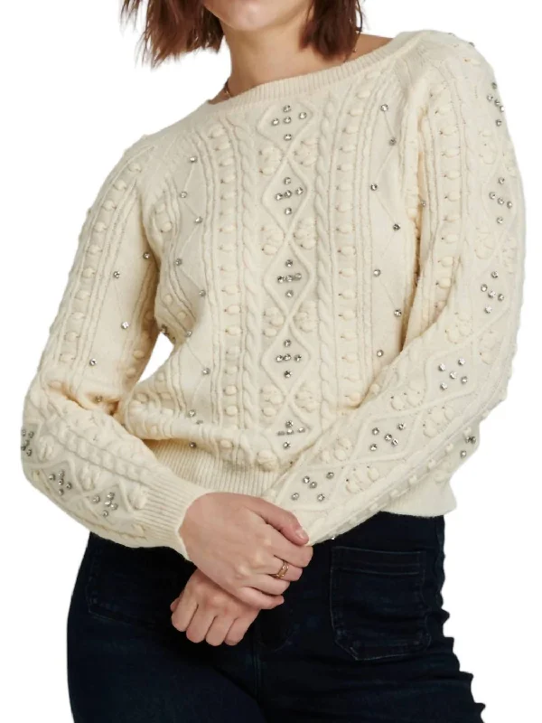 Carla Embellished Sweater In Birch Glossy Satin Silk