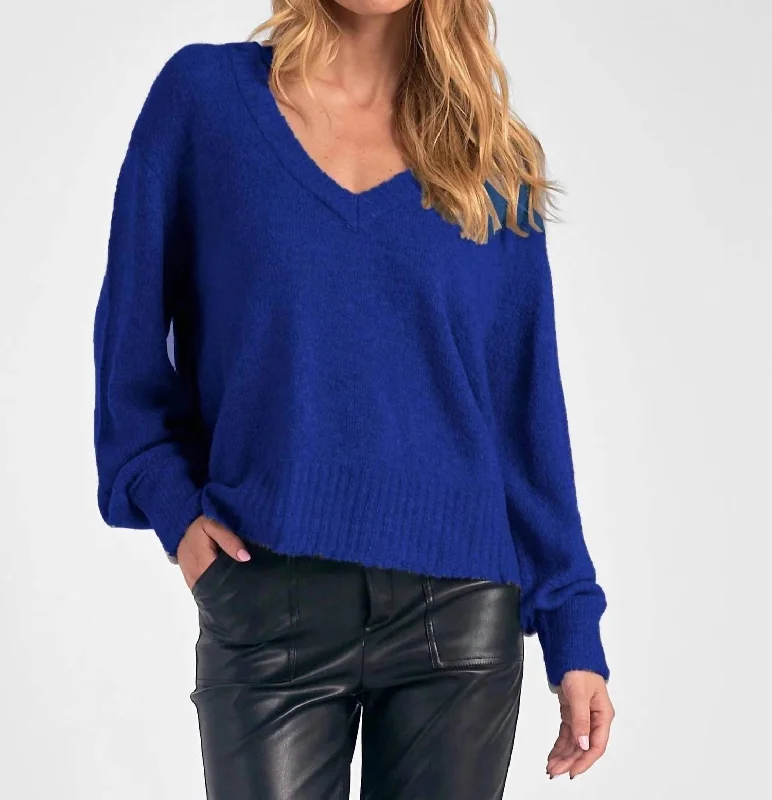 Cassie Classic V Neck Sweater In Royal Blue Iron Safe Non-Iron Wrinkle Free