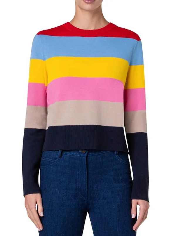 Colorblock Knit Sweater In Multi Ribbed Striped Patterned