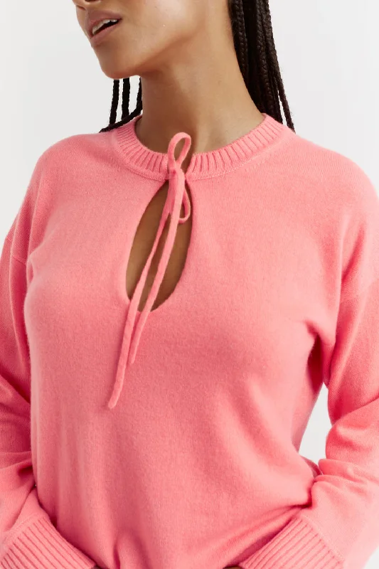Coral Cashmere Tie Neck Sweater Lightweight Heavyweight Midweight