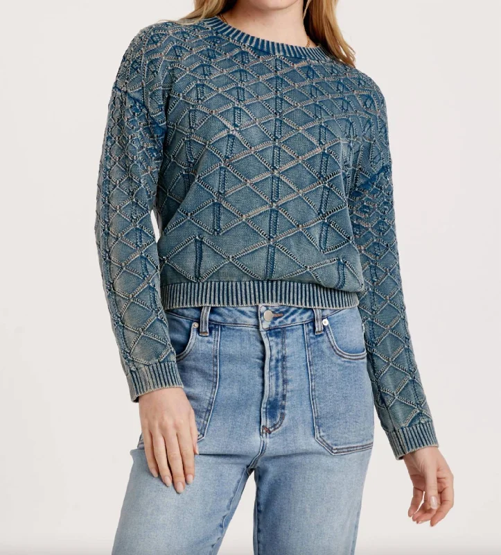 Cosette Acid Wash Sweater In Teal Cashmere Blend Cotton Blend Poly Blend