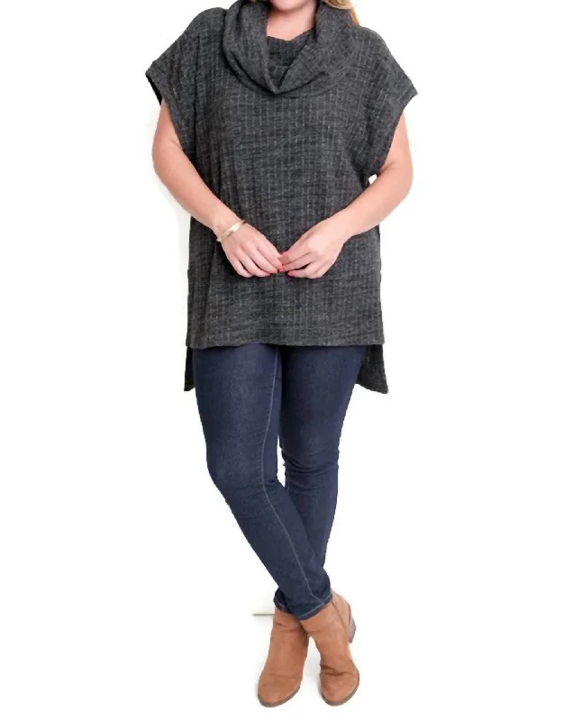 Cowl Neck Tunic Sweater - Plus In Oreo Stretchy Elastic Breathable