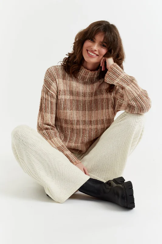 Cream Wool-Cashmere Dora Sweater Ribbed Striped Patterned