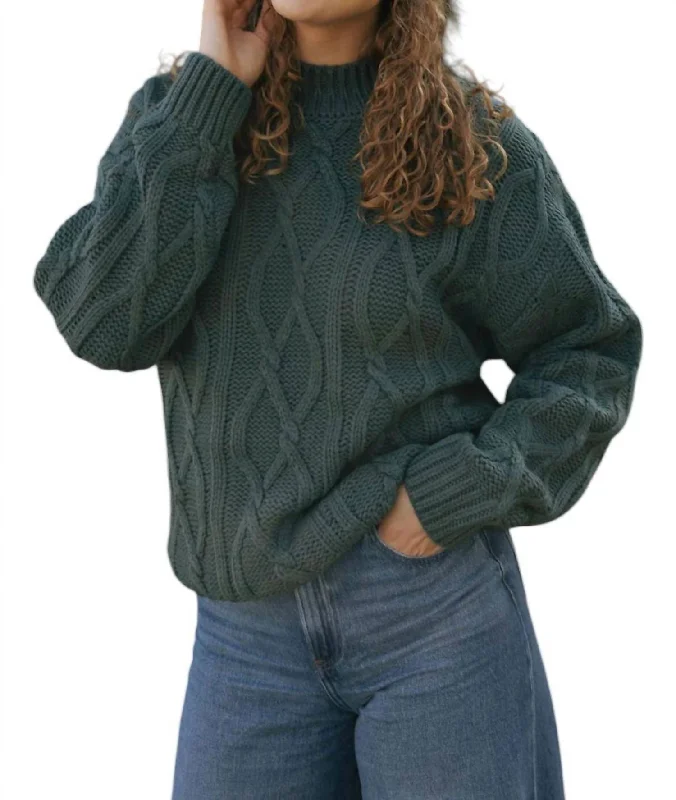 Crew Cable Sweater In Green Thin Thick Dense