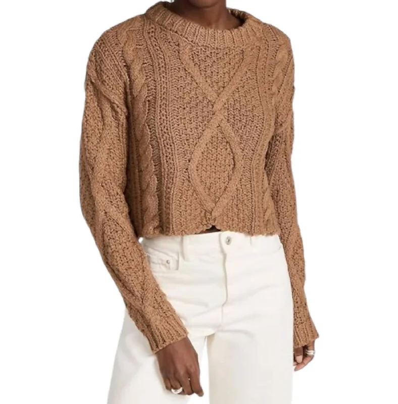 Cutting Edge Cable Sweater In Camel Brown Transparent Opaque Sheer