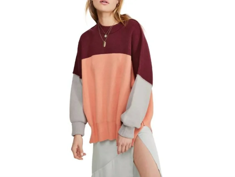 Easy Street Colorblock Oversized Sweater In Peach Combo Boxy Sweater Fitted Sweater A-Line