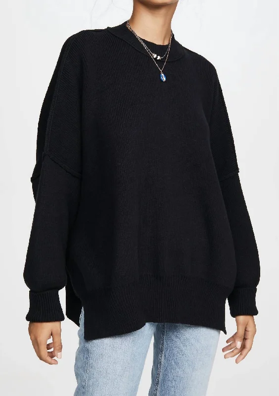 Easy Street Tunic Sweater In Black Mesh Blend Leather Blend Suede Blend