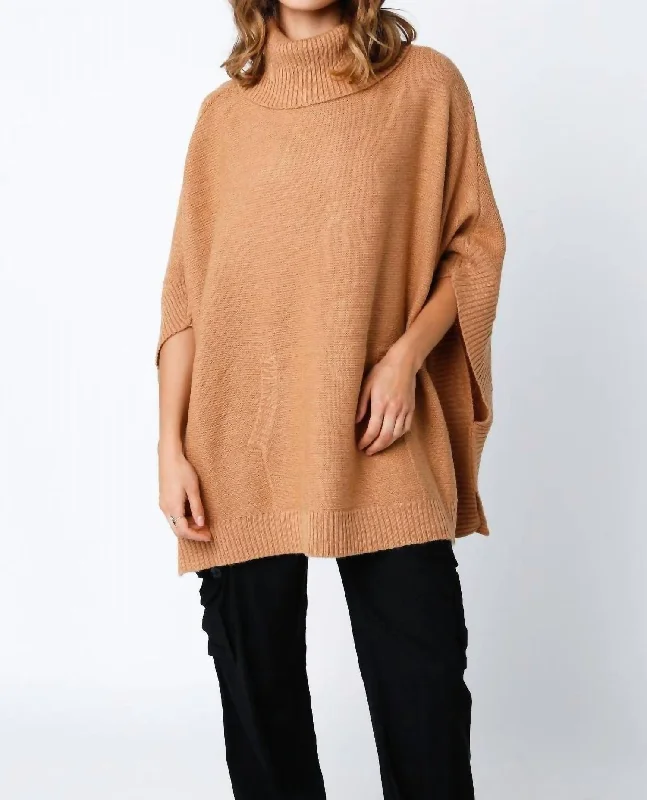 Emily Sweater Poncho In Camel Seamless Knitted Crochet