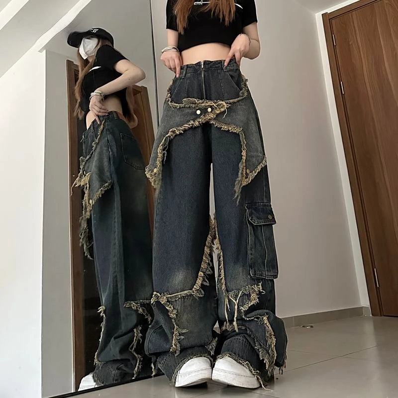 Fashionable Design Wide Leg Jeans Women Casual Trousers Plus Size Baggy Jeans Fashionable Slouchy Fit Jeans