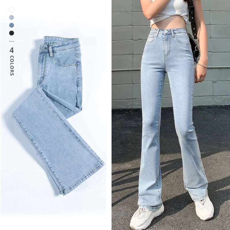 Flared Jeans Woman High Waist Wide Leg Pants Leisure Fashion Stretch Stylish Acid-Wash Jeans Flared Jeans Woman High Waist Wide Leg Pants Leisure Fashion Stretch Stylish Acid-Wash Jeans