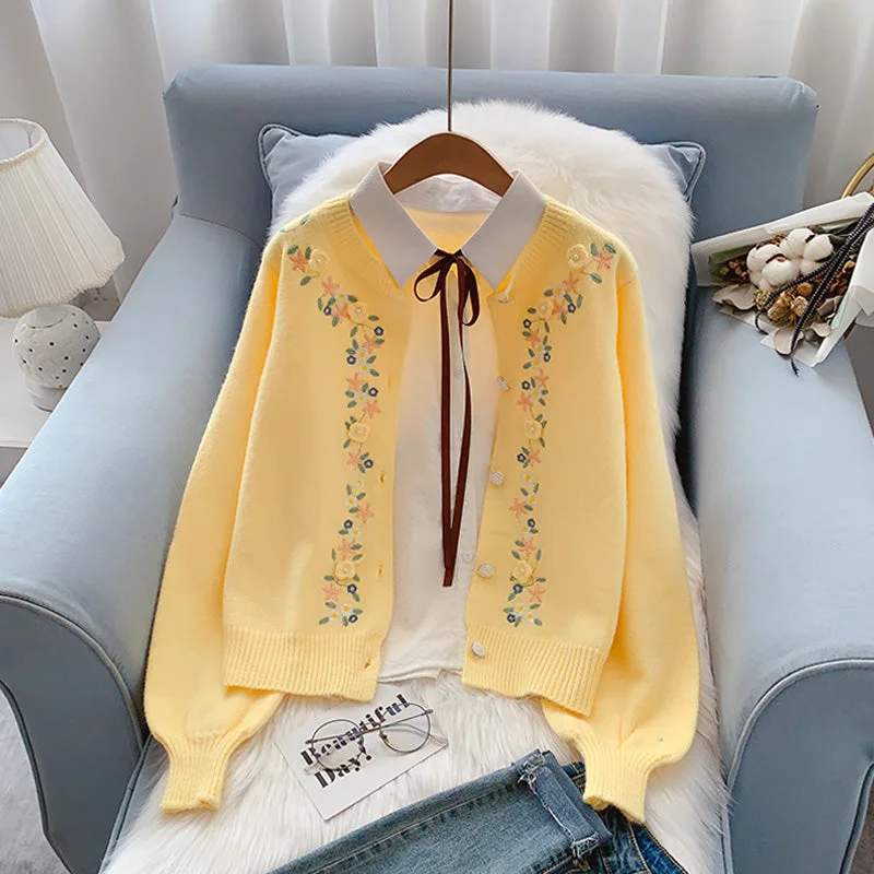 Gentle Fengsen Department Hand Embroidered Flower sweater coat  5053 Wool Fabric Cashmere Fabric Tweed Fabric