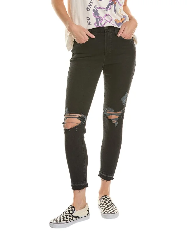 GOOD AMERICAN Good Legs Black Crop Jean Trendy Patchwork Denim Jeans