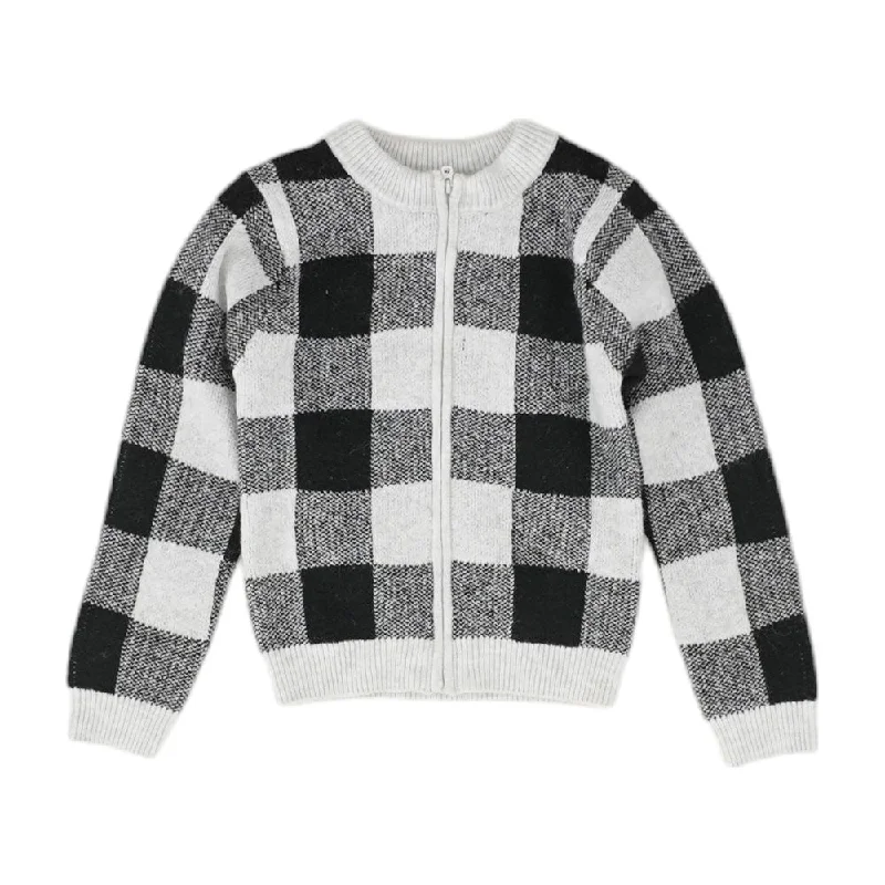 Gray Check Sweater Cashmere Blend Cotton Blend Poly Blend