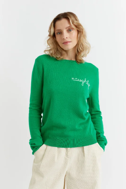 Green Wool-Cashmere Naughty or Nice Sweater Front Pockets Side Pockets Patch Pockets