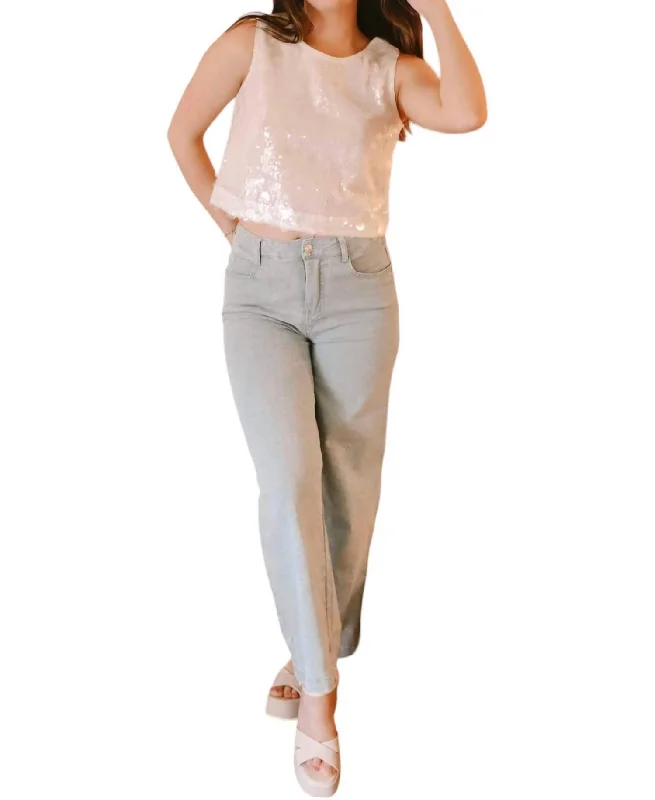 Greta Wide Leg Jeans In Seafoam Elegant Skinny Leg Jeans