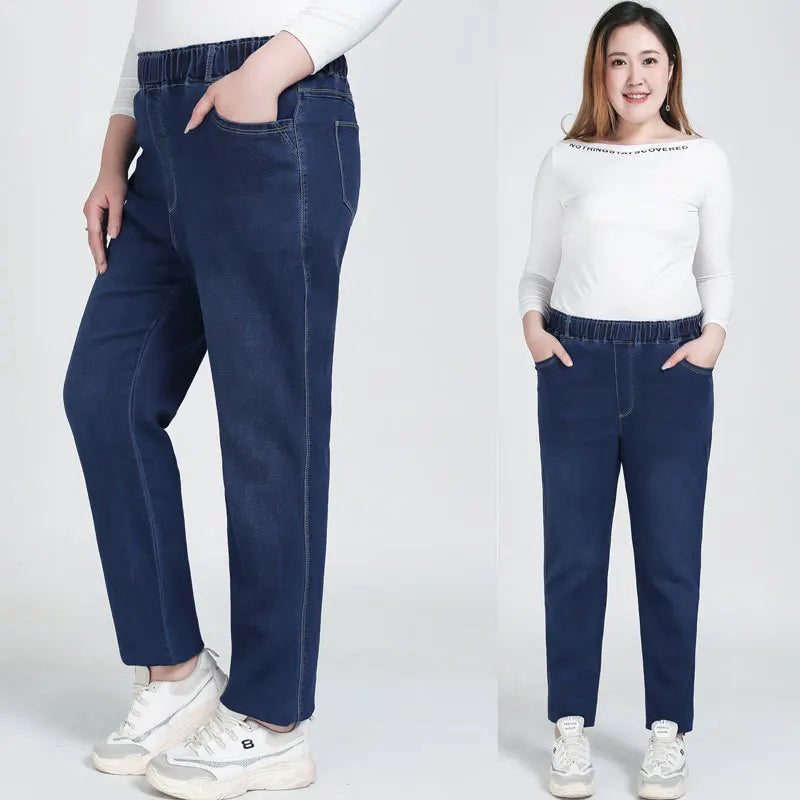 High Quality 130KG Lady Jeans 9XL Stretched Black Elastic Women Loose Trousers Casual Loose Fit Jeans High Quality 130KG Lady Jeans 9XL Stretched Black Elastic Women Loose Trousers Casual Loose Fit Jeans