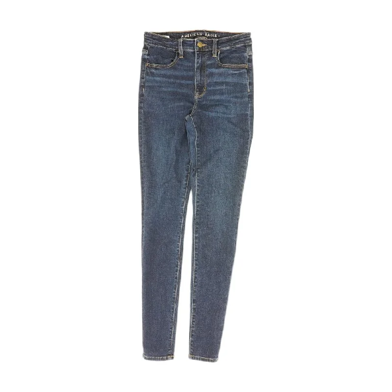 Indigo Solid High Rise Skinny Leg Jeans Stylish Paperbag Waist Denim