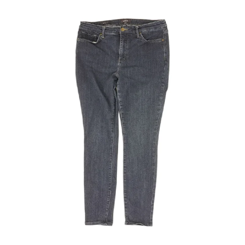 Indigo Solid Skinny Leg Jeans Chic Rolled Cuff Denim Jeans