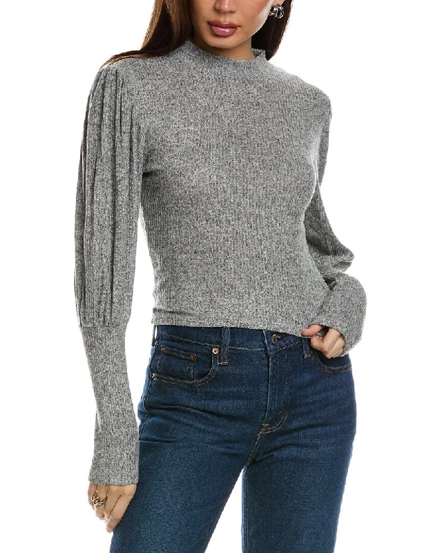 Isla Ciel Puff Sleeve Crop Sweater Lace Blend Ribbed Blend Corduroy Blend