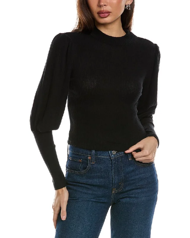 Isla Ciel Puff Sleeve Crop Sweater Hooded Caped Shawl Collar
