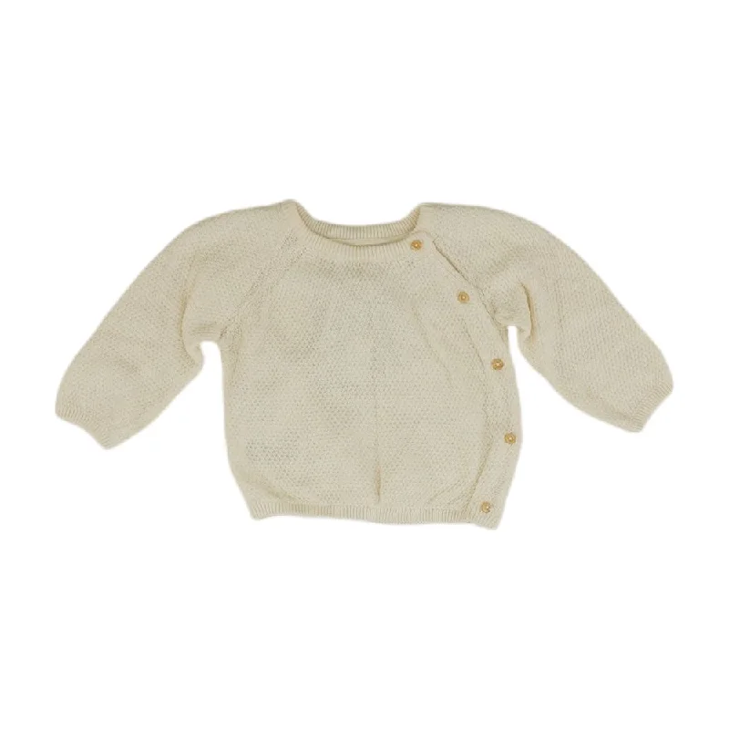 Ivory Solid Crewneck Sweater Zippered Buttoned Snapped