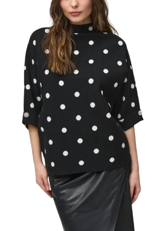 Jacquard Dot Sweater In Black / Vanilla Glossy Satin Silk