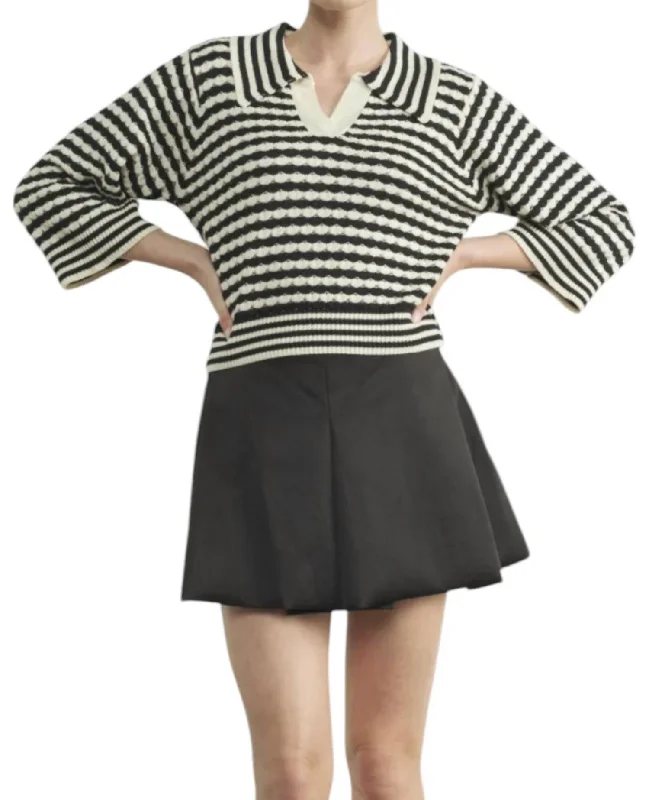 Jacquard Stripe Sweater In Black/white Seamless Knitted Crochet