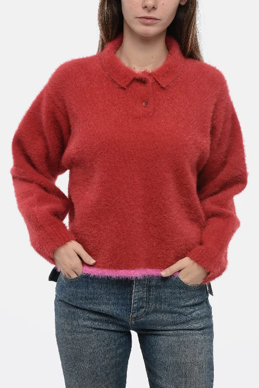 Jacquemus Polo Neck Eyelash Fabric Sweater Ribbed Striped Patterned