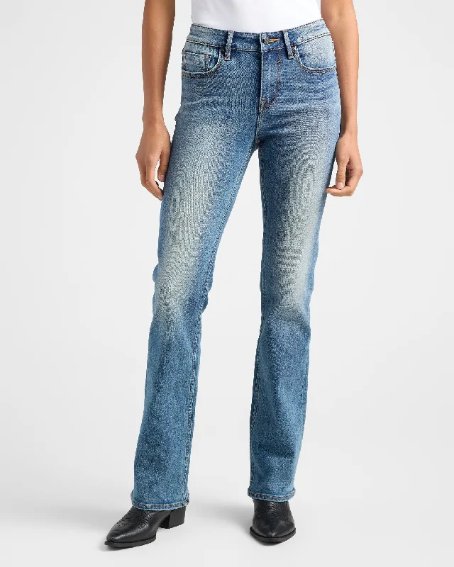 Jagger Mid-Rise Bootcut Jeans Fashionable Raw Hemmed Jeans