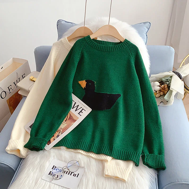 Japanese embroidered duck cartoon sweater  5099 Layered Multi-layer Single Layer