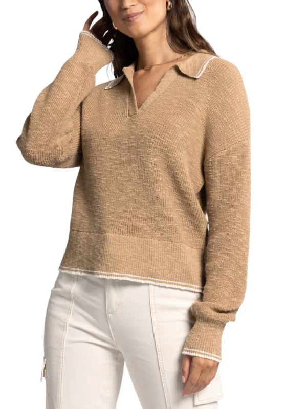 Joel Sweater In Tan Ribbed Striped Patterned