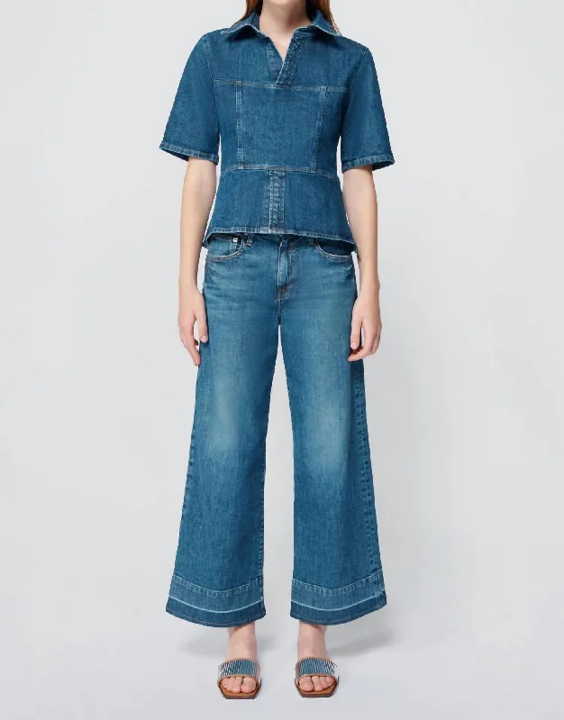 Jude Wide Leg Jeans In Denim Comfortable Drawstring Waist Jeans