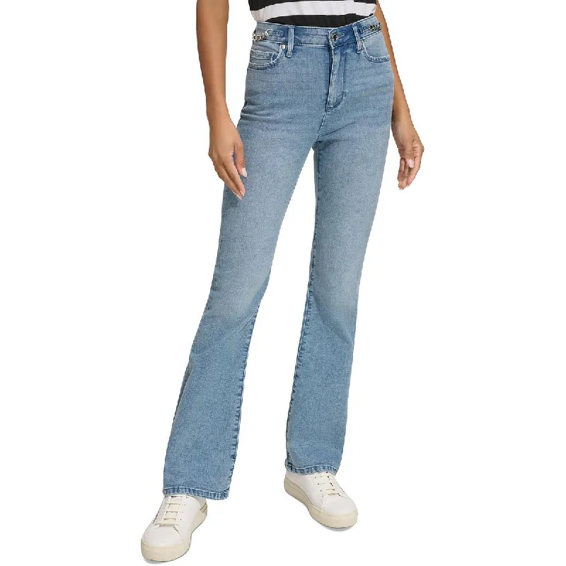 Karl Lagerfeld Paris Womens Mid-Rise Chain Bootcut Jeans Stylish Shredded Denim Jeans Karl Lagerfeld Paris Womens Mid-Rise Chain Bootcut Jeans Stylish Shredded Denim Jeans