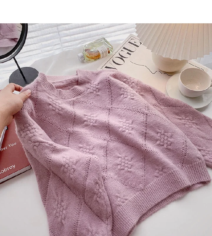 Korean long sleeve sweet foreign style loose short sweater fashion  5878 Transparent Opaque Sheer