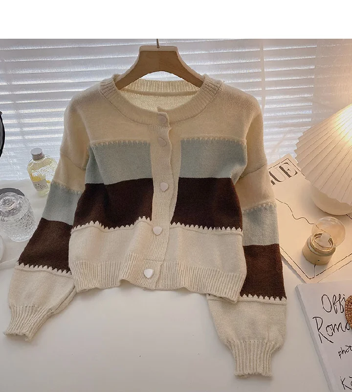 Korean minority retro single breasted round neck sweater  5862 Faux Fur Fabric Real Fur Fabric Shearling Fabric
