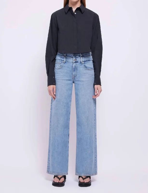 Kove Double Waistband Jeans In Washed Blue Fashionable White Denim Jeans