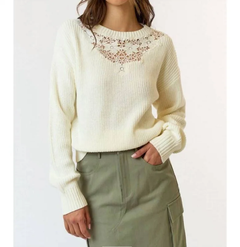 Lace Top Sweater In Ivory Slim Fit Regular Fit Oversized