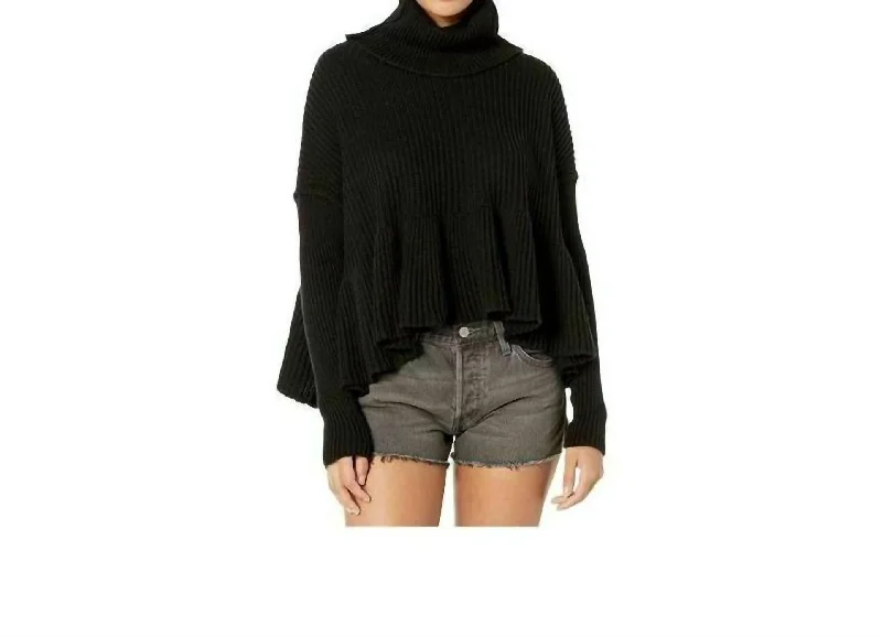 Layer Cake Trapeze Turtleneck Oversize Rib Sweater In Black Iron Safe Non-Iron Wrinkle Free