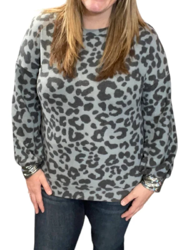 Leopard Cross Back Sweater In Gray Modern Contemporary Chic