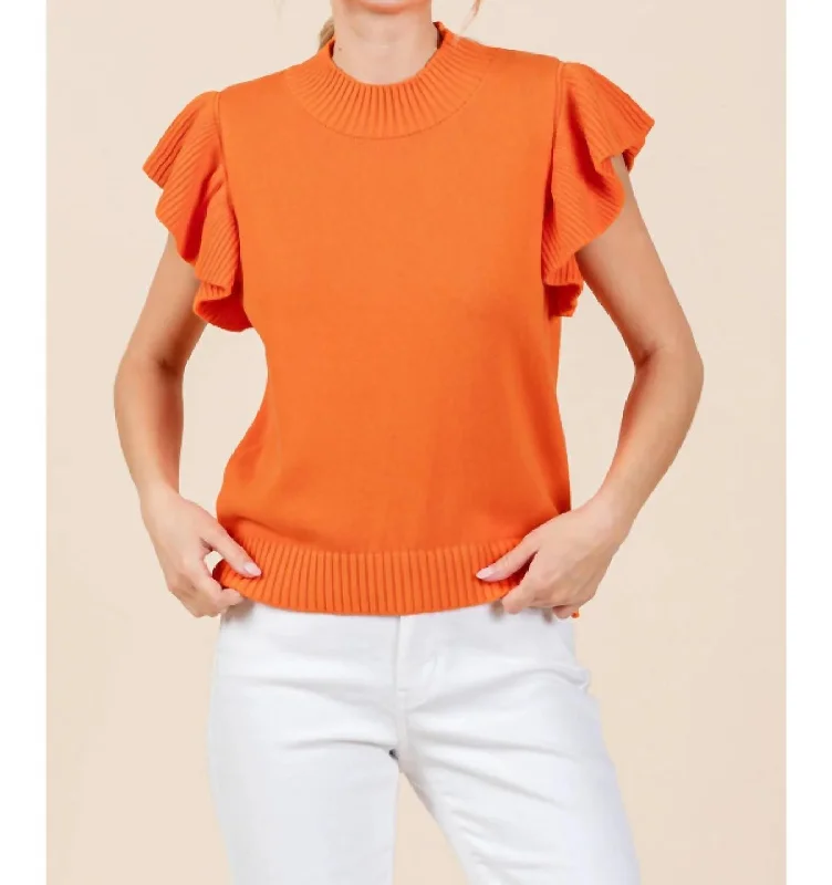 Let's Discover Sweater Top In Orange Sequined Glittery Shiny