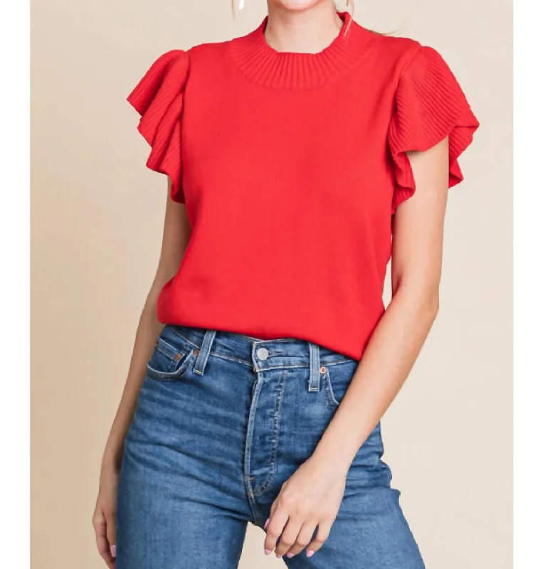 Let's Discover Sweater Top In Red Transparent Opaque Sheer